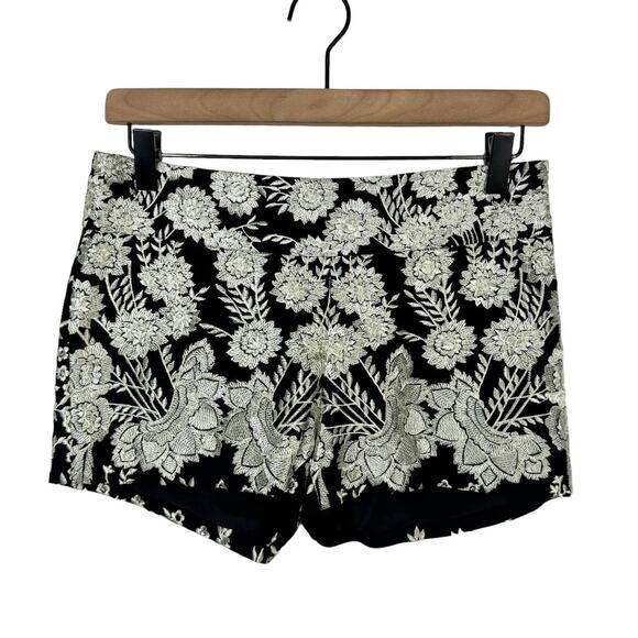 Haute Hippie NWT Black Silk Silver Floral Embroidered Lined Going Out Shorts - Picture 1 of 10